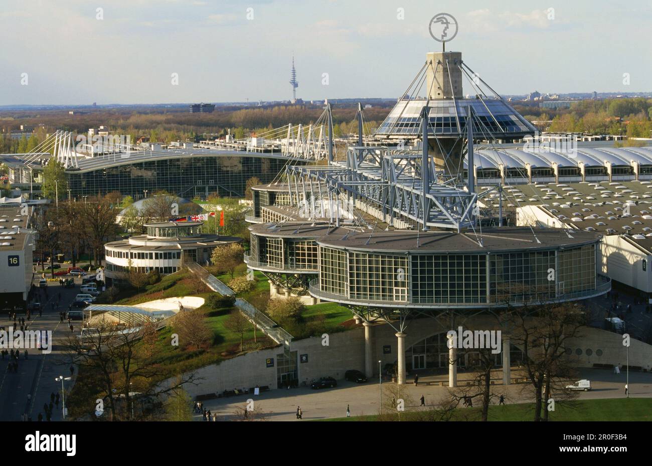 Centro congressi e vista su tutta la zona, fiera CEBIT, Hannover, bassa Sassonia, Germania Foto Stock