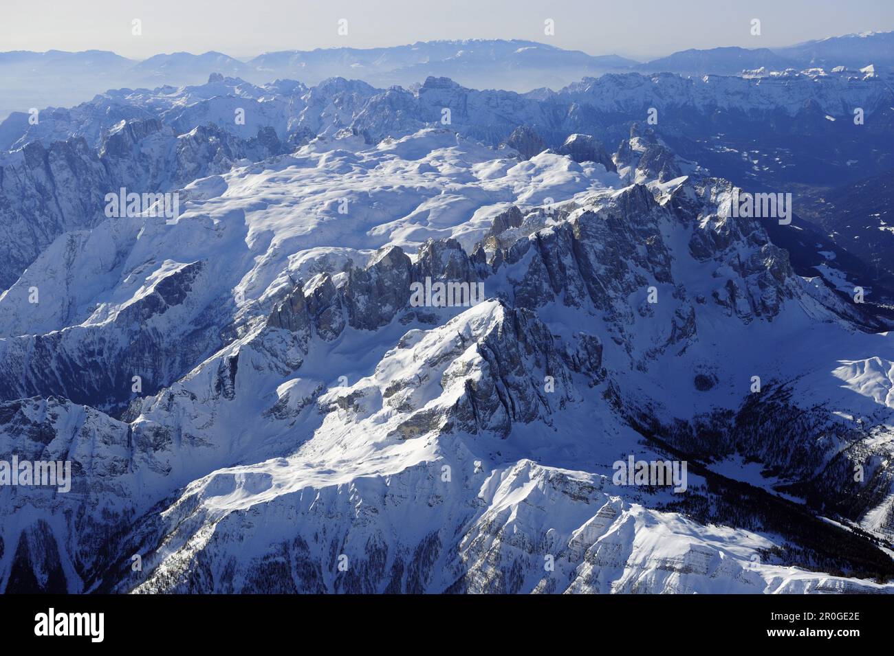 Pala gamma in inverno, foto aerea, Pala gamma, Dolomiti, Veneto, Italia, Europa Foto Stock