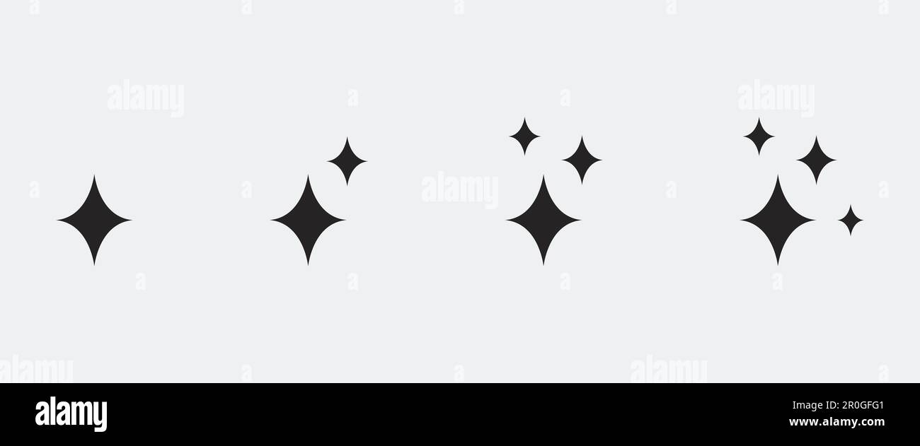Le icone delle stelle nere brillano e scintillano. Star burst, stelle flash. Illustrazione vettoriale Illustrazione Vettoriale