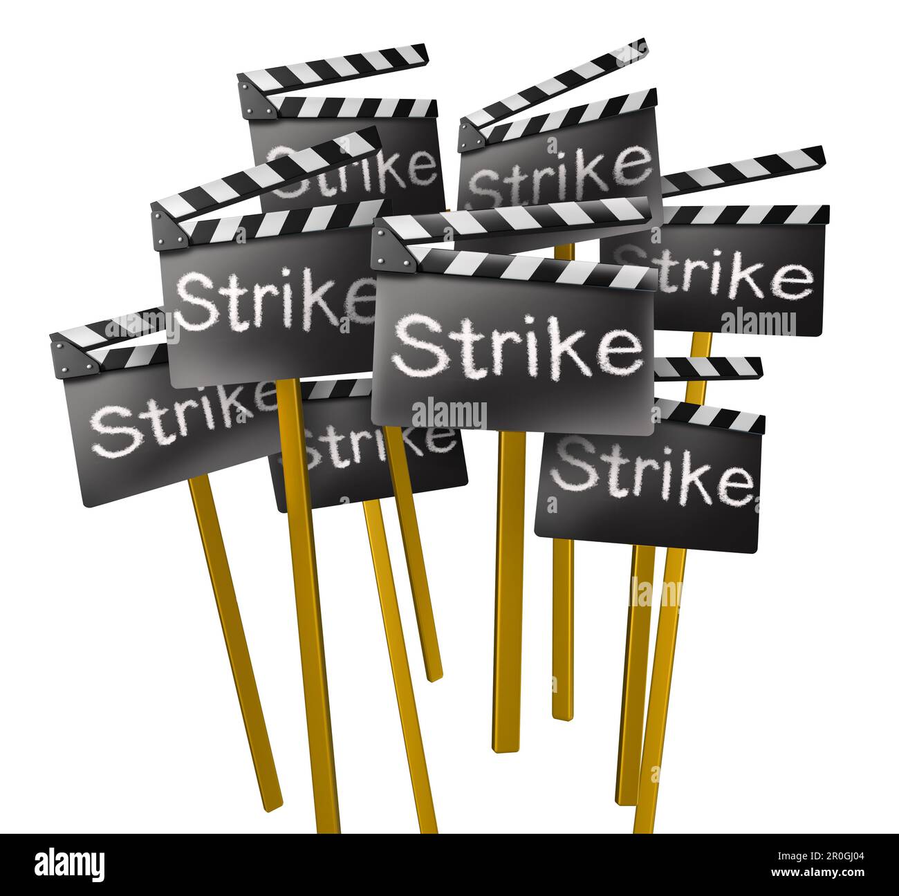 Scrittori Strike concetto e industria cinematografica arresto di lavoro e industria televisiva di protesta creativa o problemi di servizi di streaming con programmi TV Foto Stock