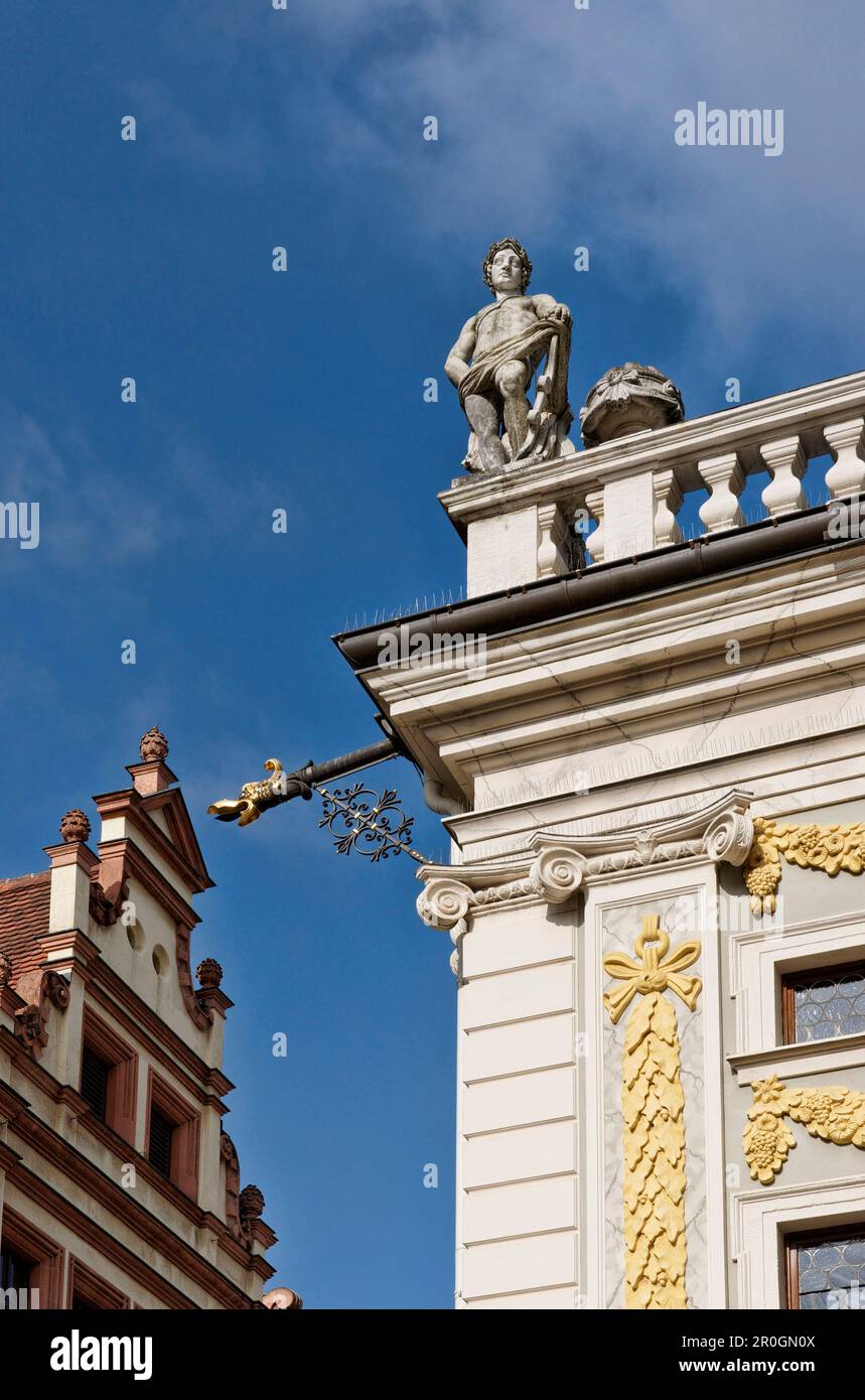 Old Town Hall, Old Stock Exchange, mangiare Sweet Things Market, Lipsia, Sassonia, Germania Foto Stock
