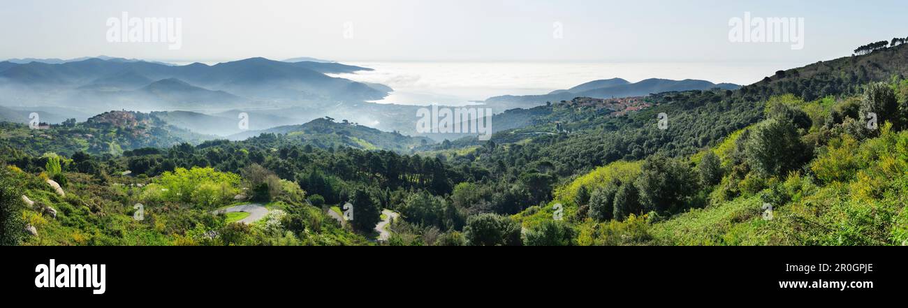 Paesaggio costiero vicino a Marina di campo, Isola d'Elba, Toscana, Italia Foto Stock