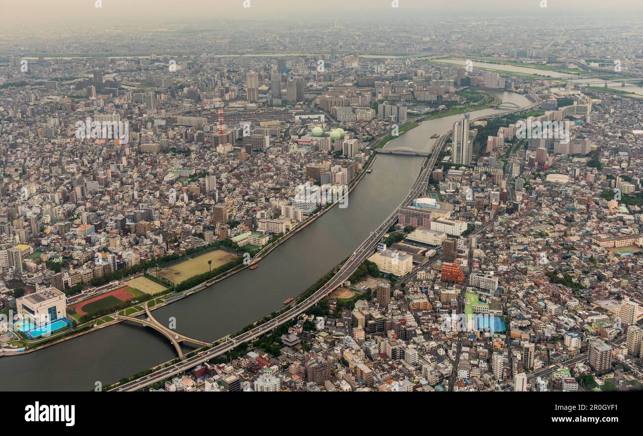Vista aerea di Tokyo dall'attrazione Skytree. Foto Stock