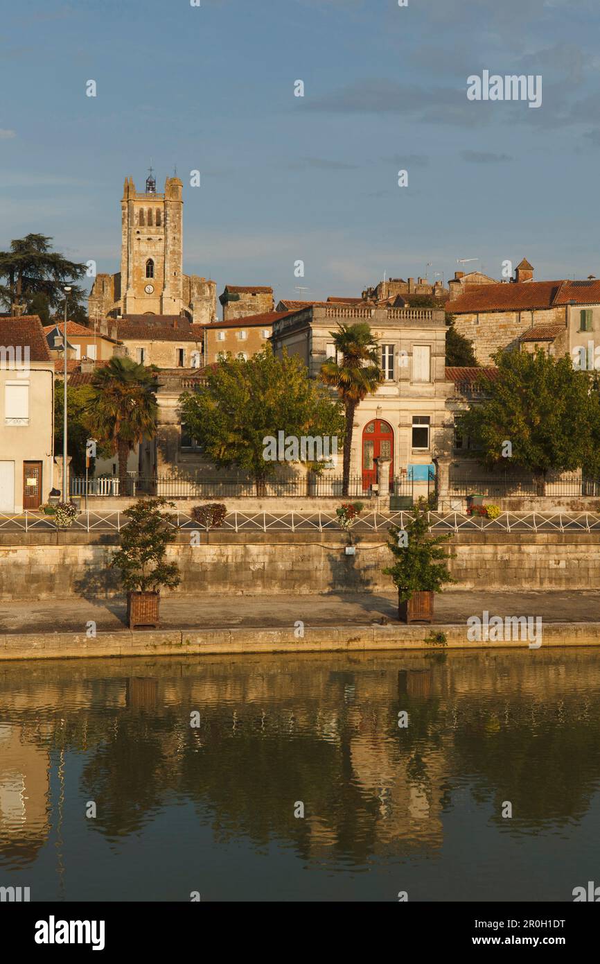 Vista sulla città dalle rive del fiume Baise, Cattedrale Sainte-Pierre, cattedrale, gotico, Condom, Condom-en-Armanac, Dipartimento Gers, Regione Midi-Pirenei, Foto Stock