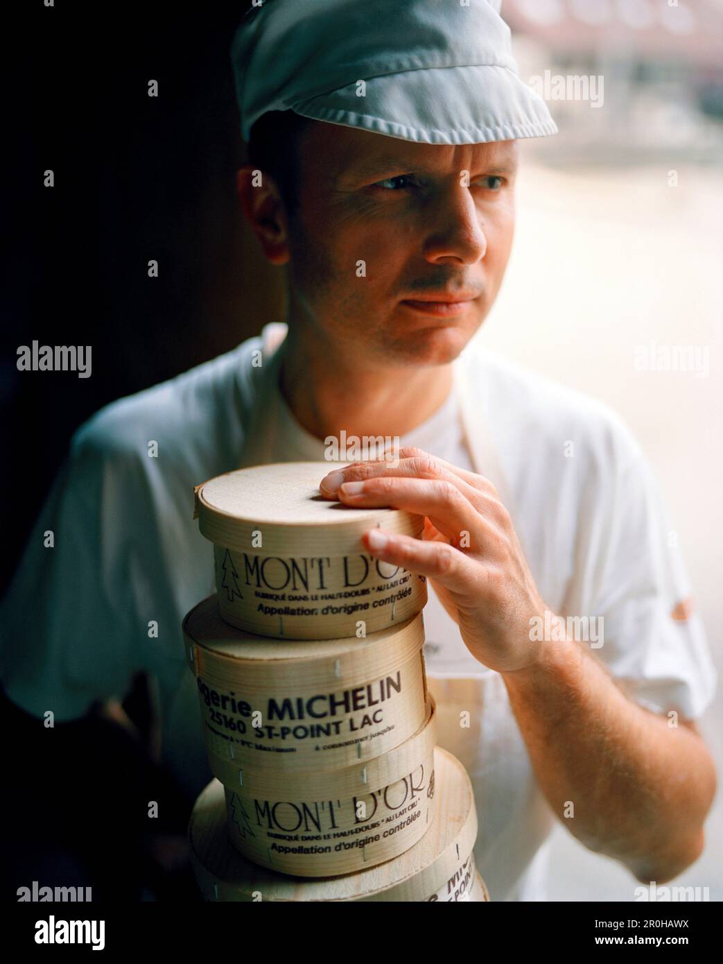 FRANCIA, caseificio Fabrice Michelin presso la Fromagerie Michelin, regione Franche-Comte, Mont D’Or Cheese Foto Stock