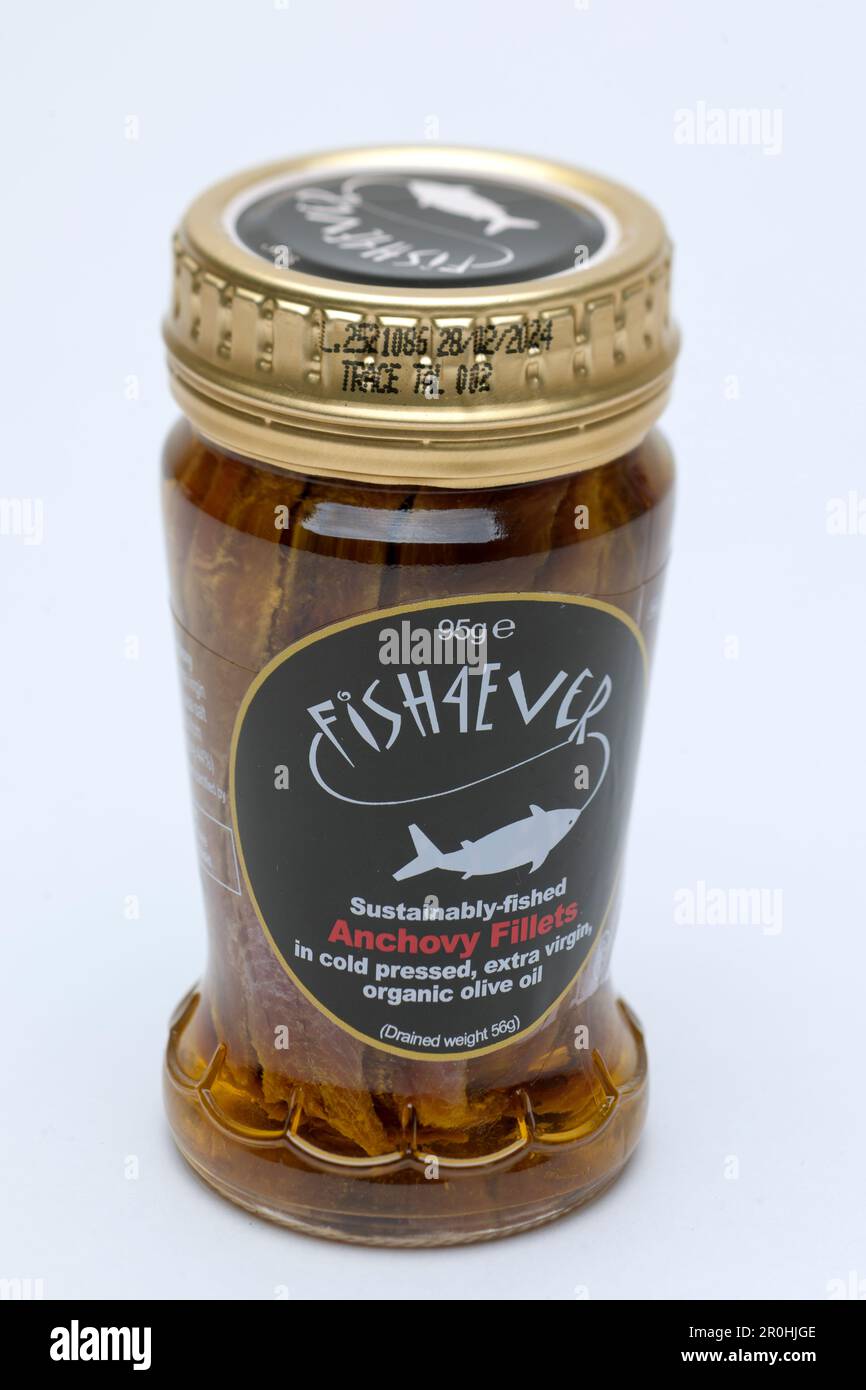 FILETTI DI ACCIUGA JAR Fish4ever organici Foto Stock