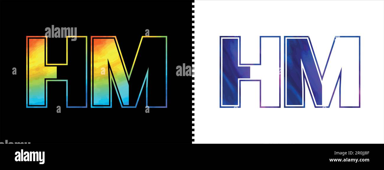 Esclusivo modello vettoriale per icone con logo in lettere HM. Design elegante e di alta qualità con logo a forma di alfabeto per le aziende Illustrazione Vettoriale