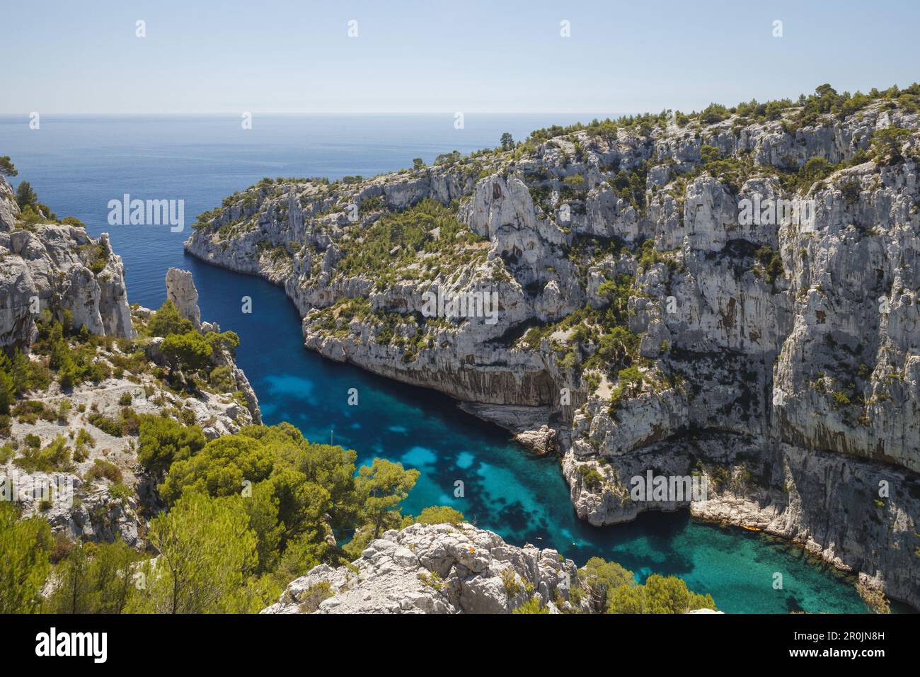 Calanque d en-Vau, les Calanques, vicino a Marsiglia, Costa Azzurra, Costa Azzurra, Mar Mediterraneo, Bouches-du-Rhone, Provenza, Francia, Europa Foto Stock