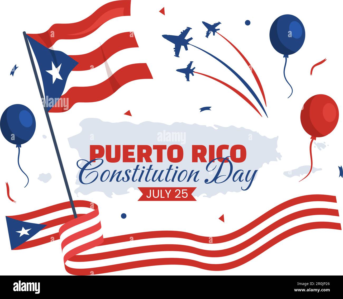 Happy Puerto Rico Constitution Day Vector Illustration with Waving Flag in Flat Cartoon Hand Drawed for Landing Page background Templates Illustrazione Vettoriale