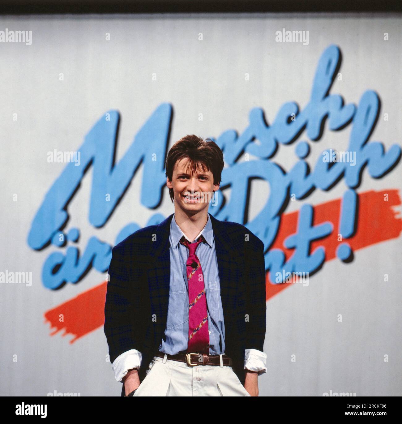Mensch ärgere dich nicht, ZDF Spielshow, moderiert von Günther Jauch, Deutschland, 1987. Mensch aergere dich nicht, spettacolo televisivo e divertimento, presentato da Guenther Jauch, Germania, 1987. Foto Stock