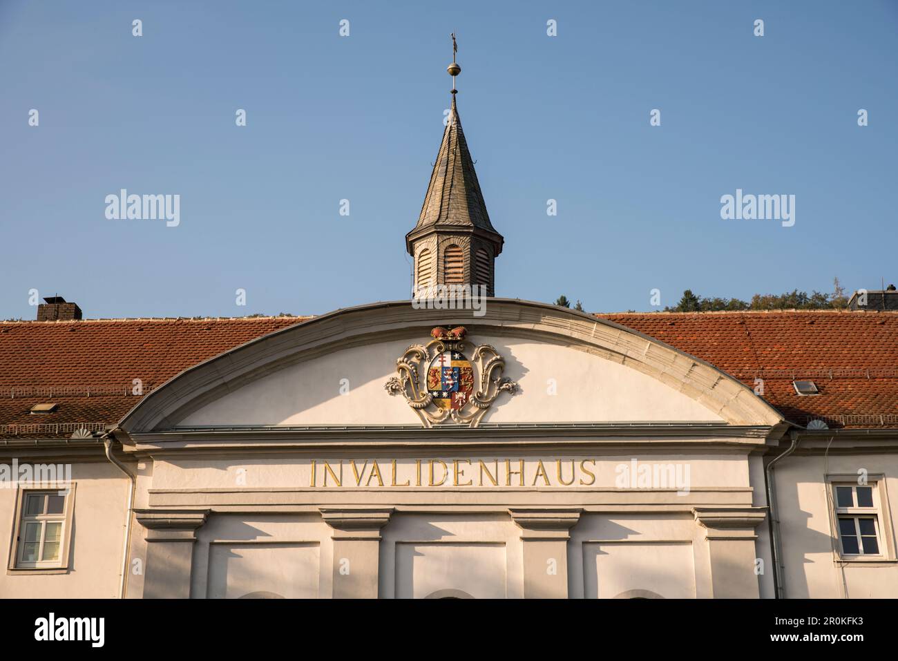 Particolare della Invalidenhaus, l'ex ospedale della città, Bad Karlshafen, Assia, Germania, Europa Foto Stock