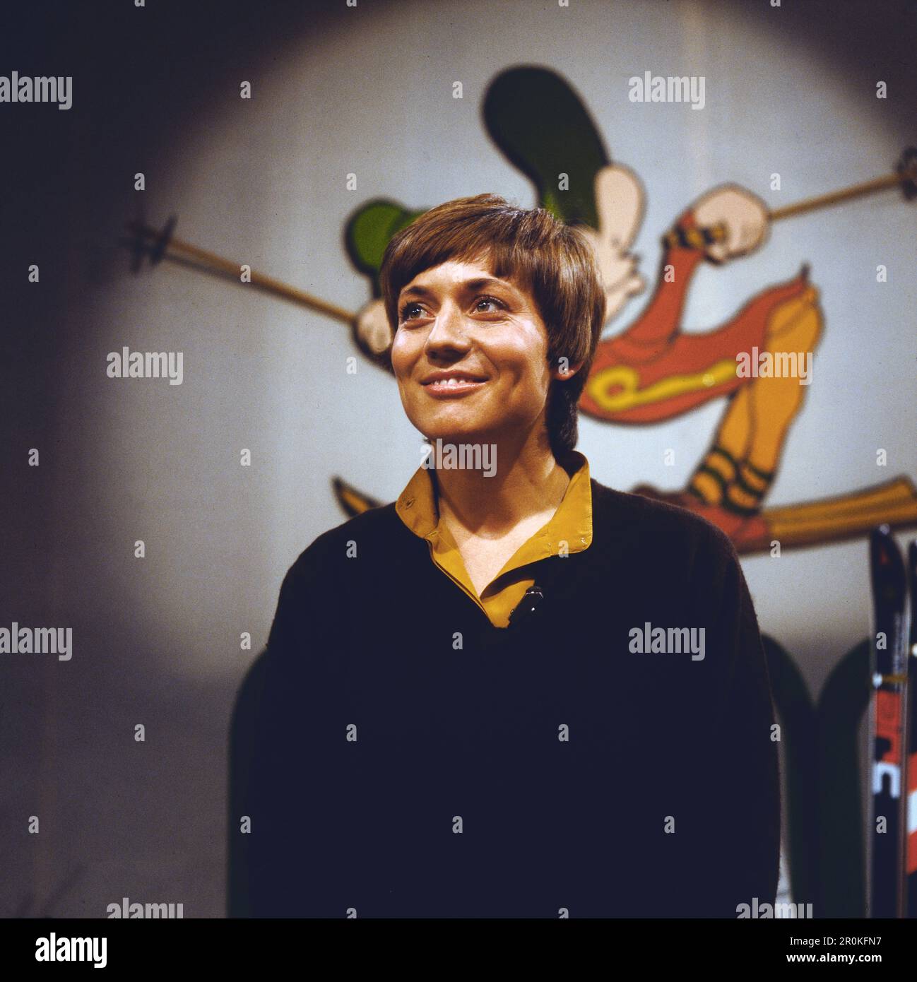 Rosi Mittermaier, ehemalige deutsche Skirennläuferin, zweimalige Goldmedaillen-Gewinnerin bei den Olympischen Winterspielen 1976 a Innsbruck und Ski-Weltcup-Siegerin, Portrait, Deutschland, circa 1978. Rosi Mittermaier, ex pilota di sci tedesco, due volte medaglia d'oro e silber, olimpica invernale 1976 e vincitrice della Coppa del mondo di sci, ritratto, Germania, circa 1978. Foto Stock