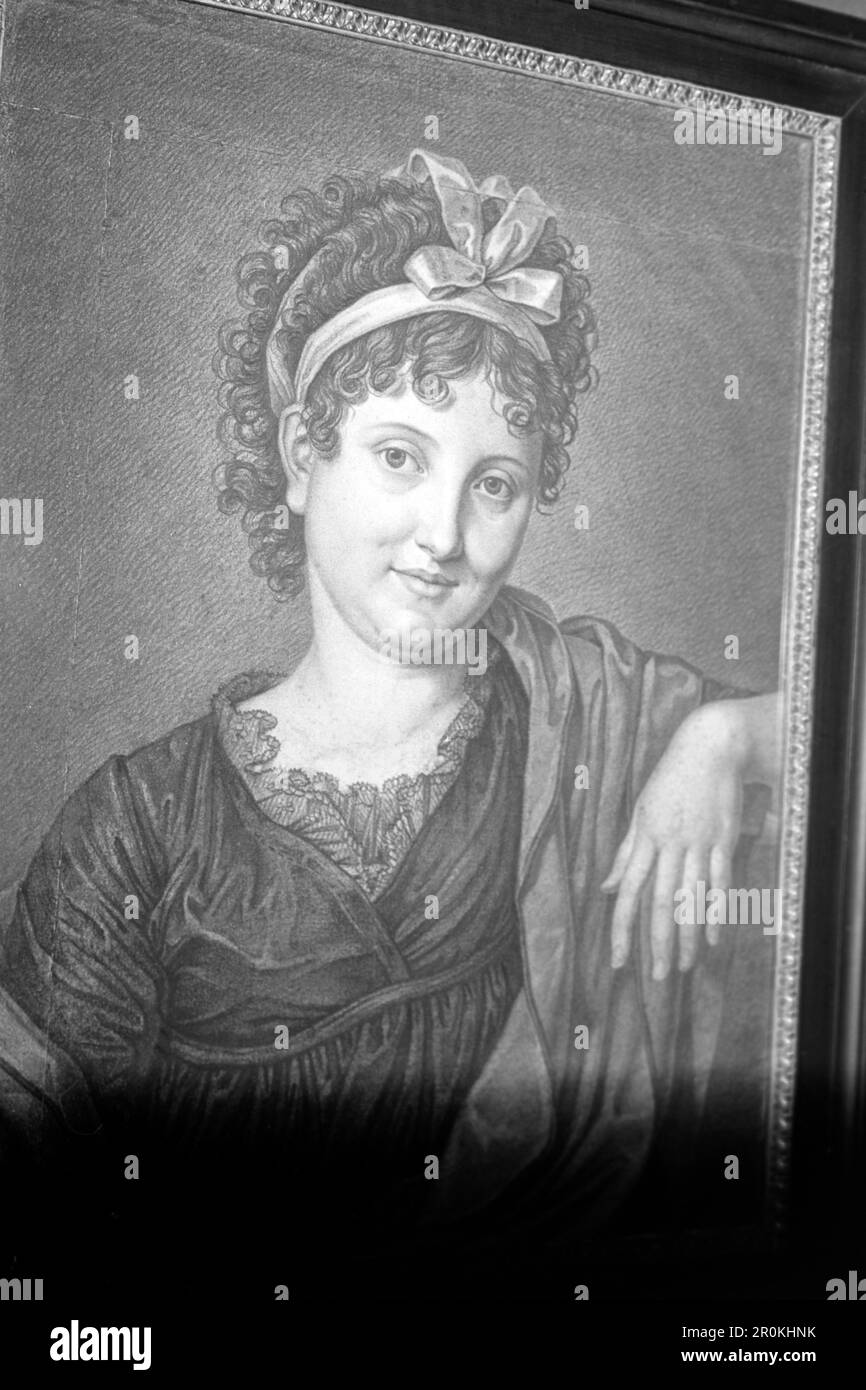Porträt der Friederike Margarete Vohs, Kreidezeichnung von Friederich Bury, lange Zeit fälschlicherweise für Christiane von Goethe gehalten, Weimar 1960. Ritratto di Friederike Margarete Vohs, disegno in gesso di Friederich Bury, a lungo scambiato per Christiane von Goethe, Weimar 1960. Foto Stock