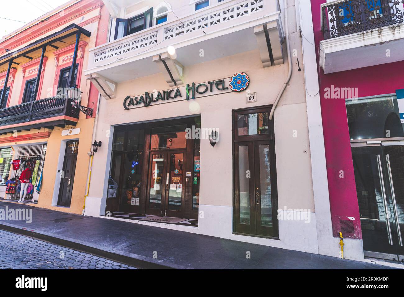 Casablanca facciata dell'hotel nella vecchia San Juan Puerto Rico Foto Stock