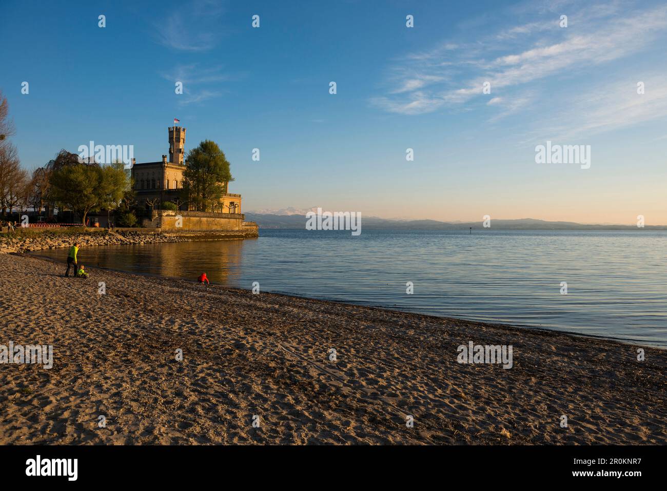 Il castello di Montfort, tramonto, Langenargen, Alta Svevia, Lago di Costanza, Baden-Württemberg, Germania Foto Stock
