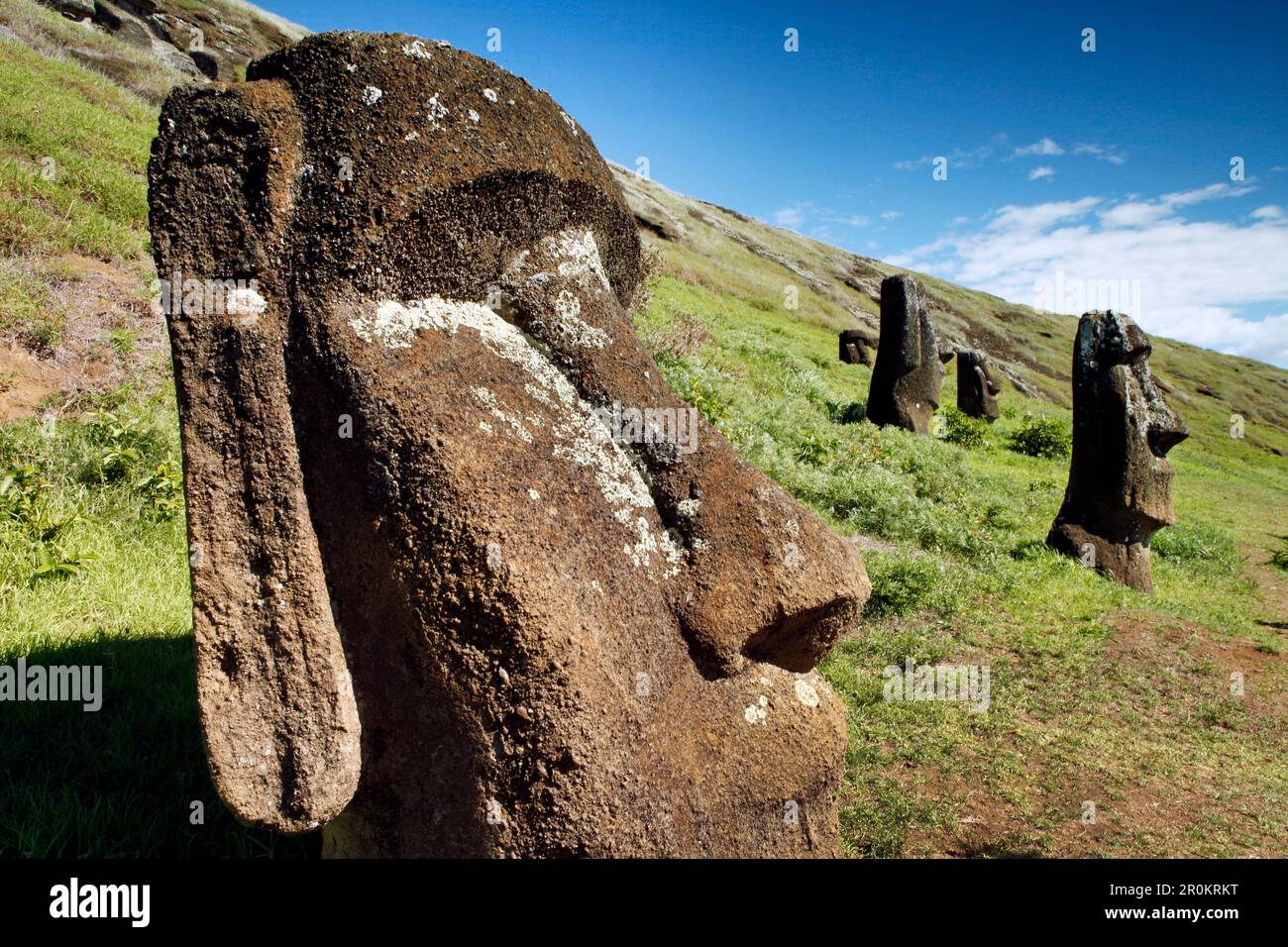 Isola di Pasqua, Cile, Isla de Pascua, Rapa Nui, Rano Raraku è un cratere vulcanico sulle pendici di Terevaka, ha fornito quasi il 95% dell'isola Foto Stock