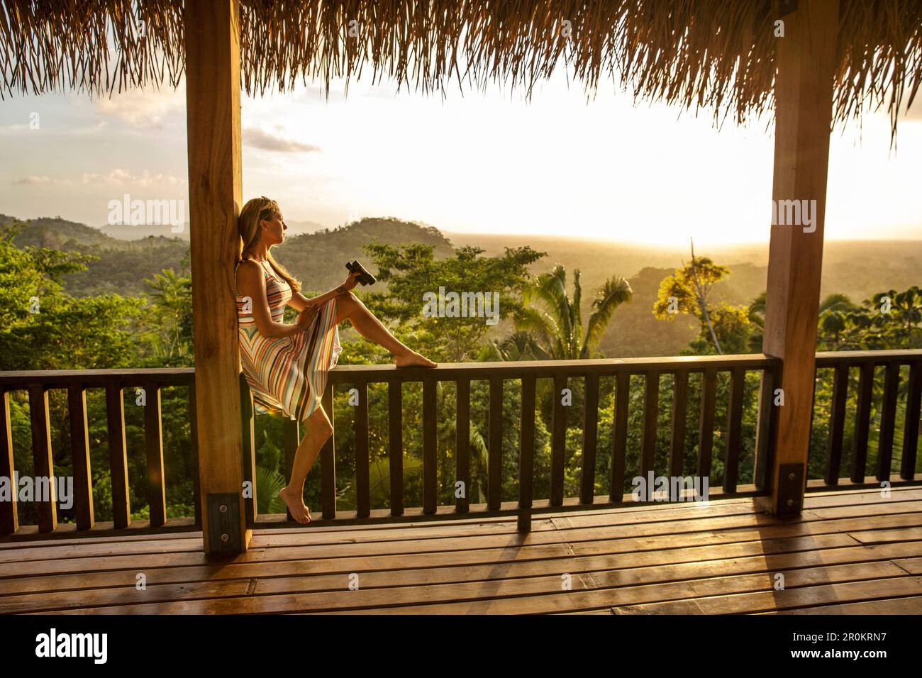 BELIZE, Punta Gorda, Toledo, Belcampo Belize Lodge e Jungle Farm, una valutazione godendo di tutti i comfort delle suite di colmo, che offre viste mozzafiato Foto Stock