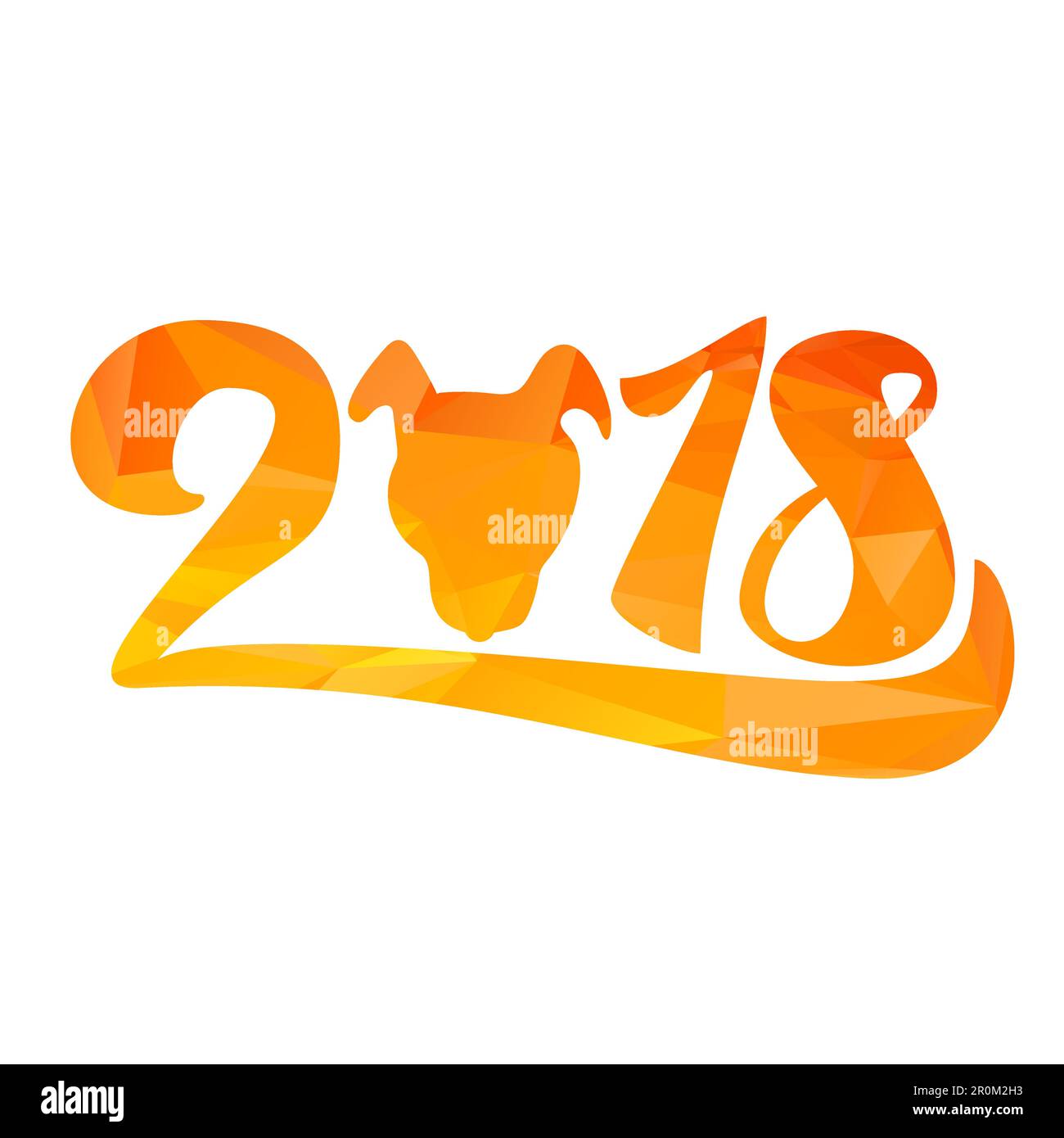 Felice nuovo 2018 anno scritta con cane. Illustrazione delle vacanze invernali. Elementi per etichette Xmas Design per invito, biglietto d'auguri e titolo, adesivo, embl Illustrazione Vettoriale