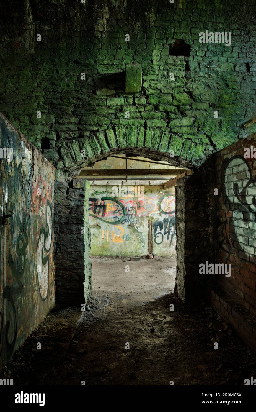 Porta all'interno di un edificio abbandonato. Foto Stock