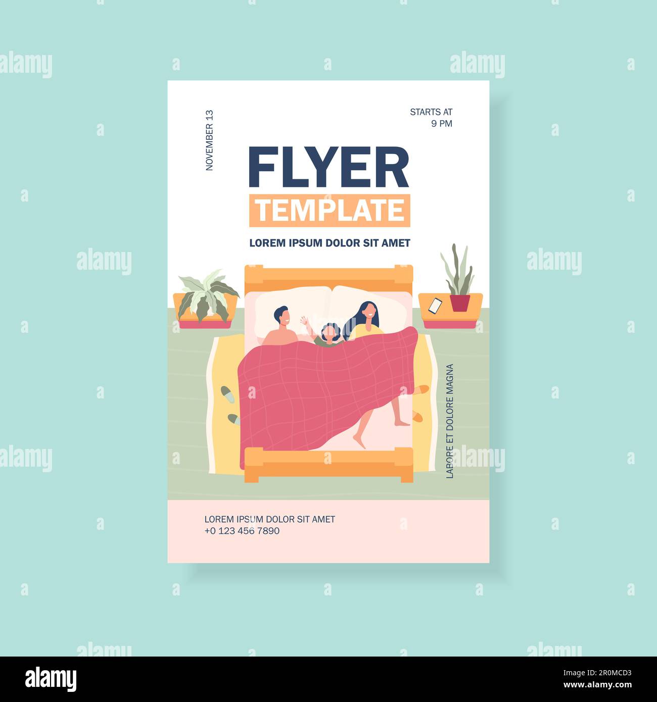 Felice mamma, papà e bambino che dormono insieme Illustrazione Vettoriale