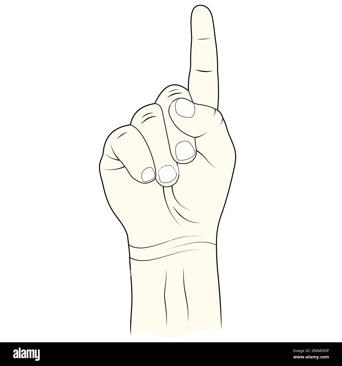 Indice dito in su, un gesto, un vettore gestuale sotto forma di indice sollevato dito, un simbolo di Wahhabism in Islam, il concetto di monoteism Illustrazione Vettoriale