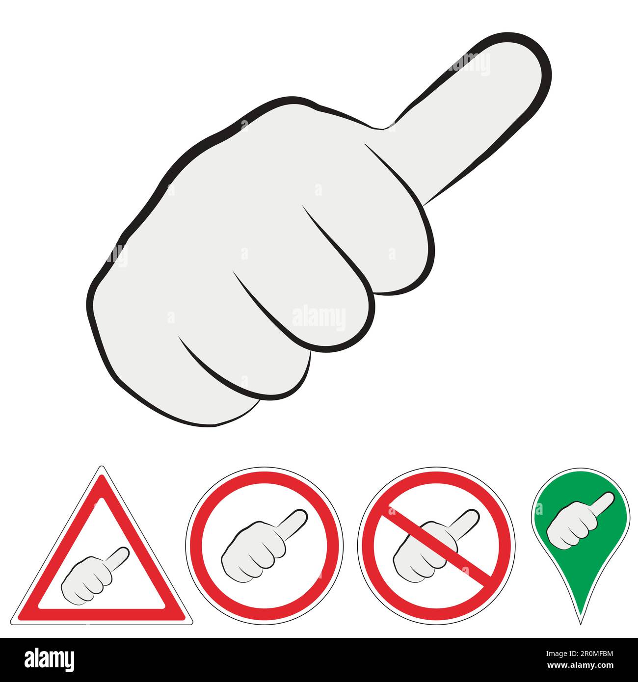segno di mano di hitchhiking con il dito in alto, segno vettoriale di un pugno auto di passaggio con il dito in alto. Illustrazione Vettoriale