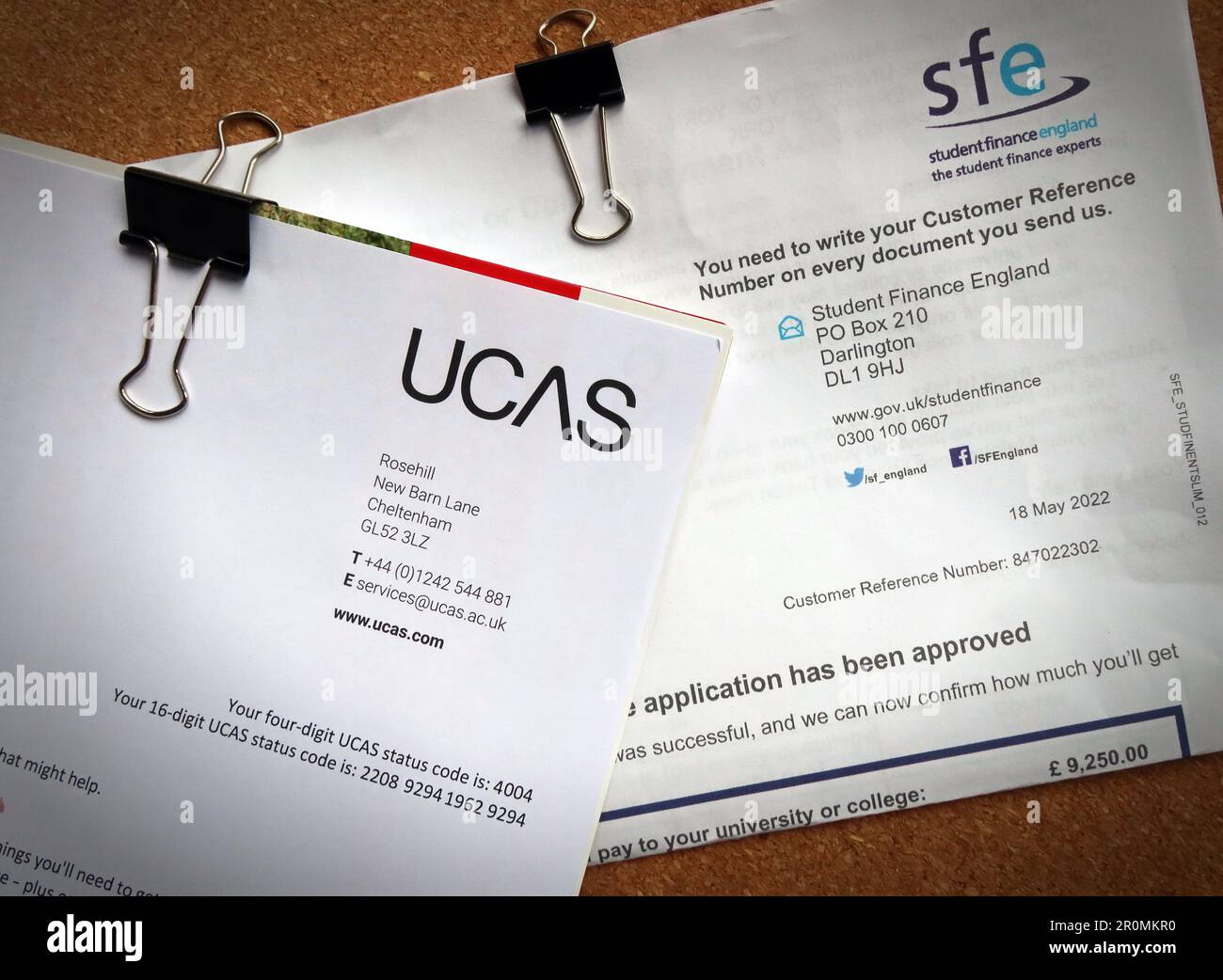 UCAS e SFE Student Finance Applications, per le università e i posti di perfezionamento Foto Stock