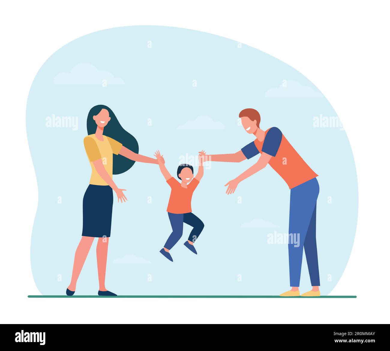Mamma e papà che tengono le mani dei bambini e sollevano il ragazzo Illustrazione Vettoriale