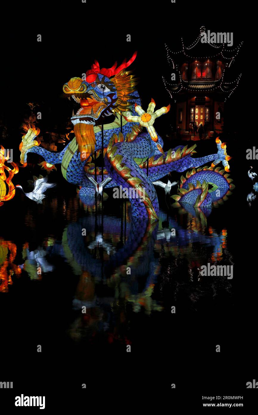Chinese Lights Festival nel giardino botanico di Montreal, Quebec, Canada Foto Stock
