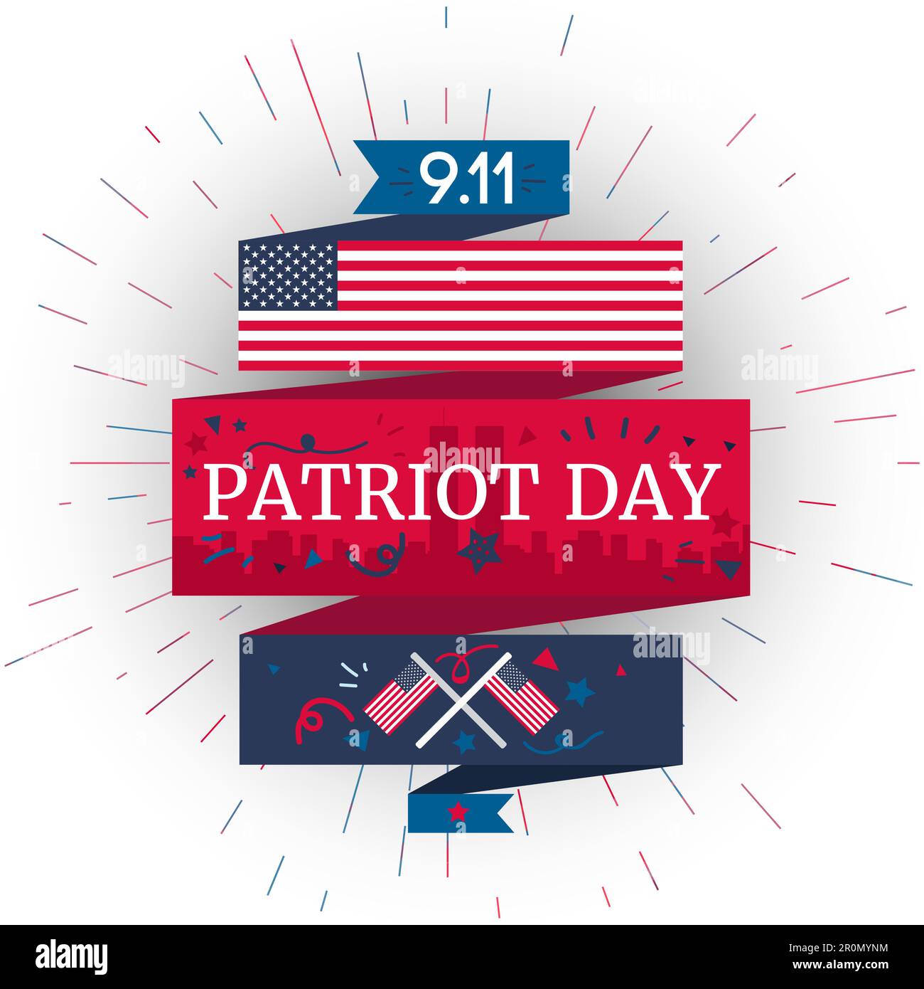 Banner Patriot Day. 11th settembre. Non dimenticheremo mai. Torre gemella. Vettore Illustrazione Vettoriale