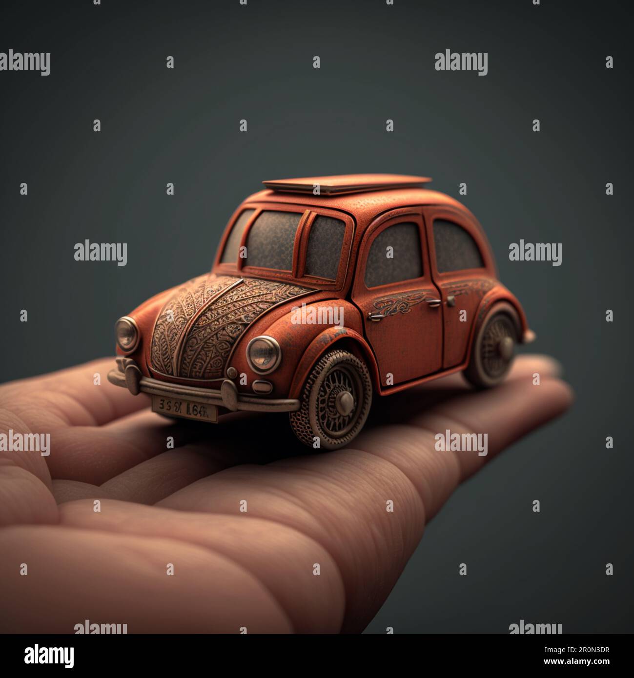 mano che tiene una piccola auto come un sogno Foto Stock