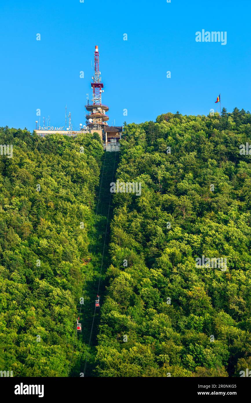 Centrul Vechi con funivia, Brasov, Transilvania, Romania Foto Stock