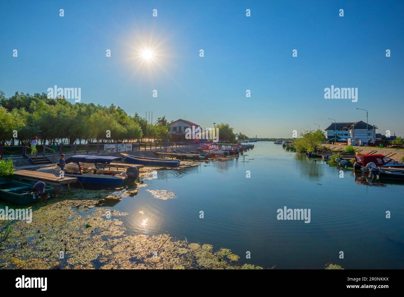 Porto di Sfantu Gheorghe, Delta del Danubio, Riserva della Biosfera, Patrimonio dell'Umanità dell'UNESCO, Dobruja, Romania Foto Stock