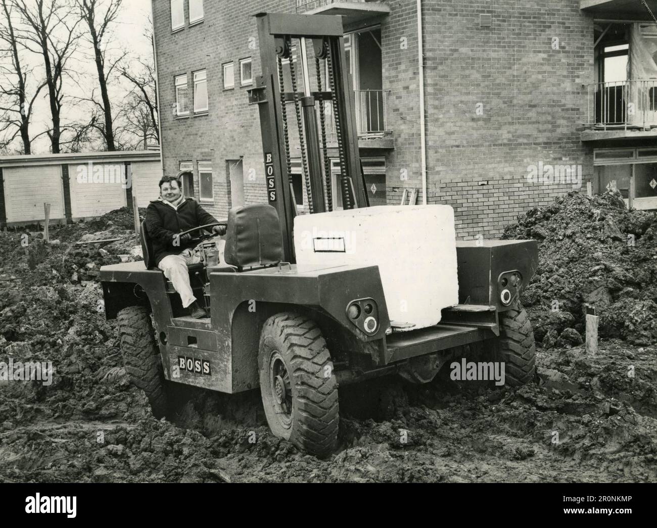 Carrello elevatore a forche per terreni accidentati di Boss Engineering Ltd, Regno Unito 1966 Foto Stock
