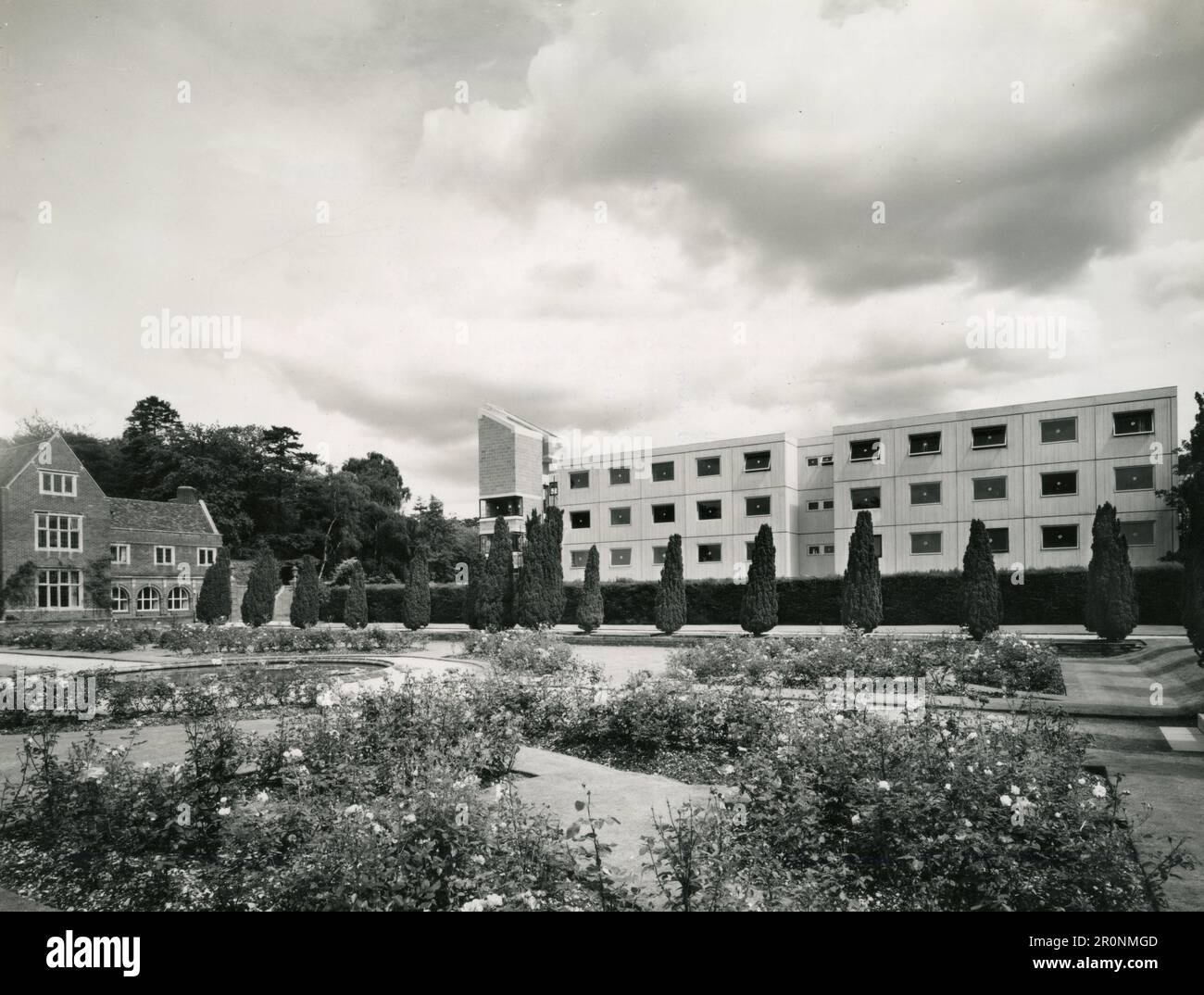 Il blocco residenziale di un nuovo centro di formazione della Britannia's Cement and concrete Association a Fulmer Grange, Wexham Springs UK 1966 Foto Stock