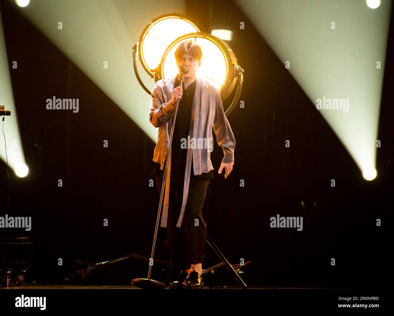 Liverpool, Regno Unito. 8 maggio 2023. Sudden Lights prova per la Lettonia con la canzone Aija, all'arena di Liverpool Foto Stock