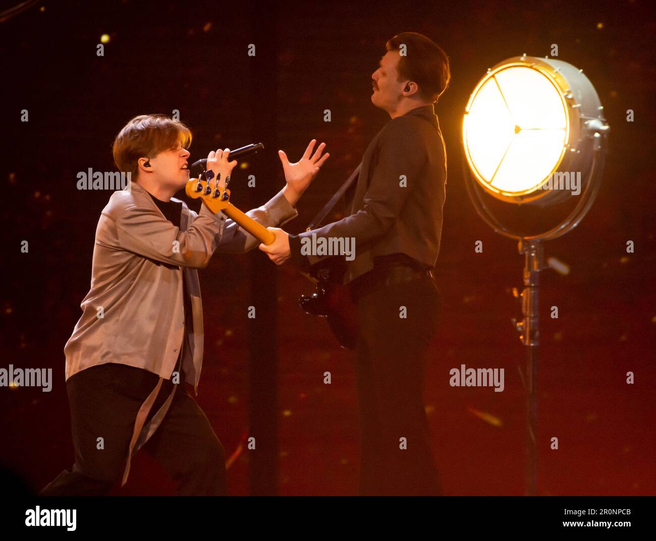 Liverpool, Regno Unito. 8 maggio 2023. Sudden Lights prova per la Lettonia con la canzone Aija, all'arena di Liverpool Foto Stock