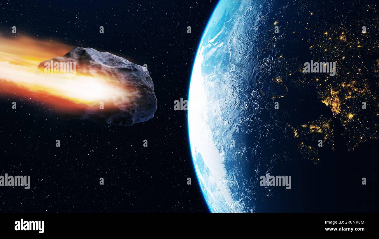 Asteroidi che si dirigono verso il pianeta terra Foto Stock