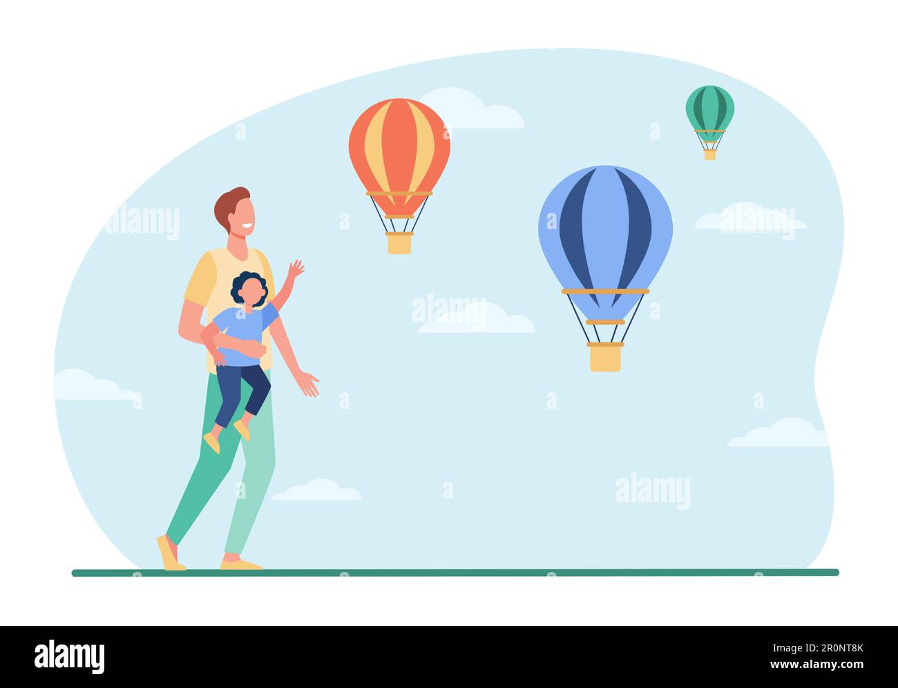 Buon padre e figlio che guardano le mongolfiere Illustrazione Vettoriale