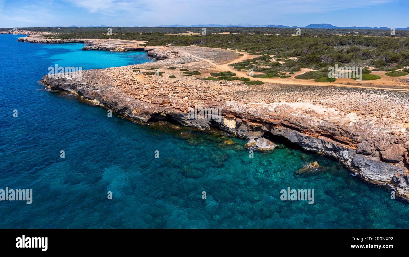 Costa di Estalella, Llucmajor, area protetta, Xarxa natura 2000 Cap Enderrocat-Cap Blanc, Maiorca, Spagna Foto Stock