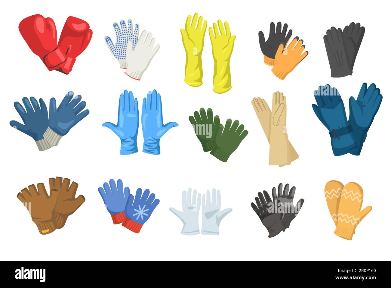 Gamma di guanti piatti immagini set per la progettazione web Illustrazione Vettoriale