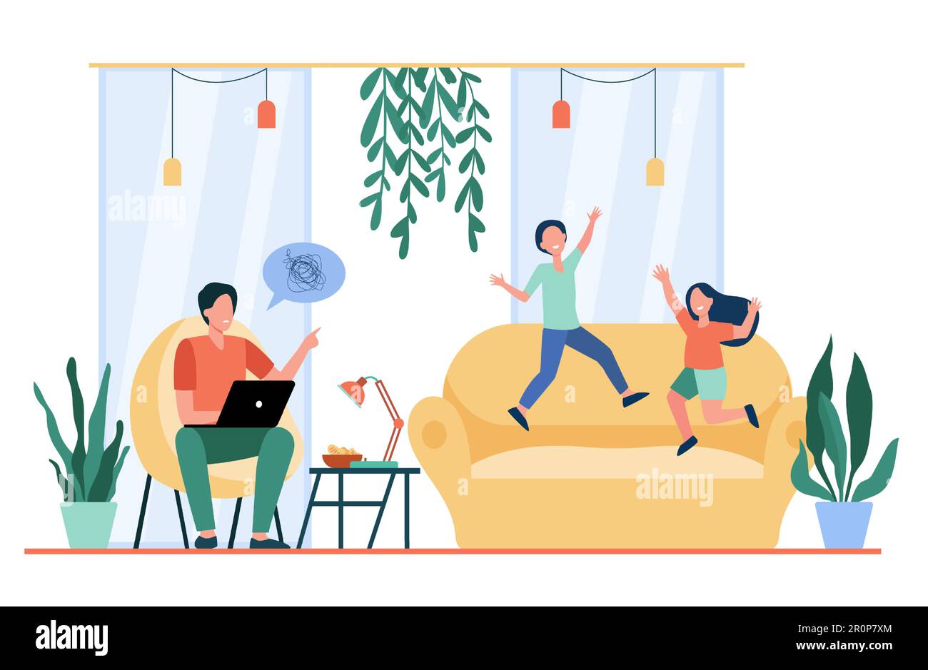 I bambini attivi che guidano pazzo hanno rovesciato il padre freelancer Illustrazione Vettoriale