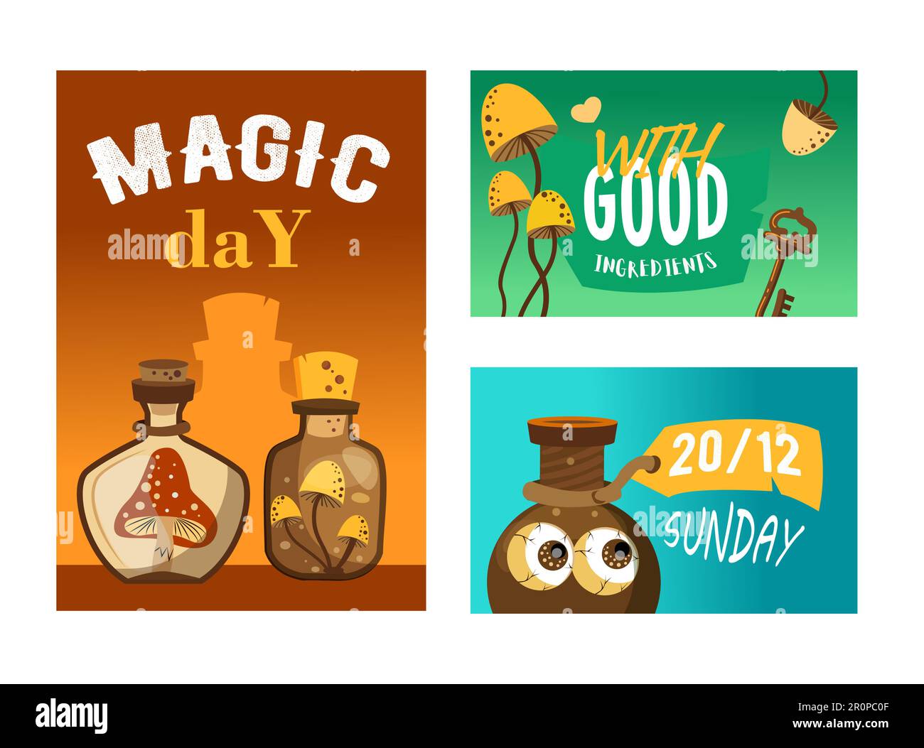 Design eleganti per le feste con ingredienti magici Illustrazione Vettoriale