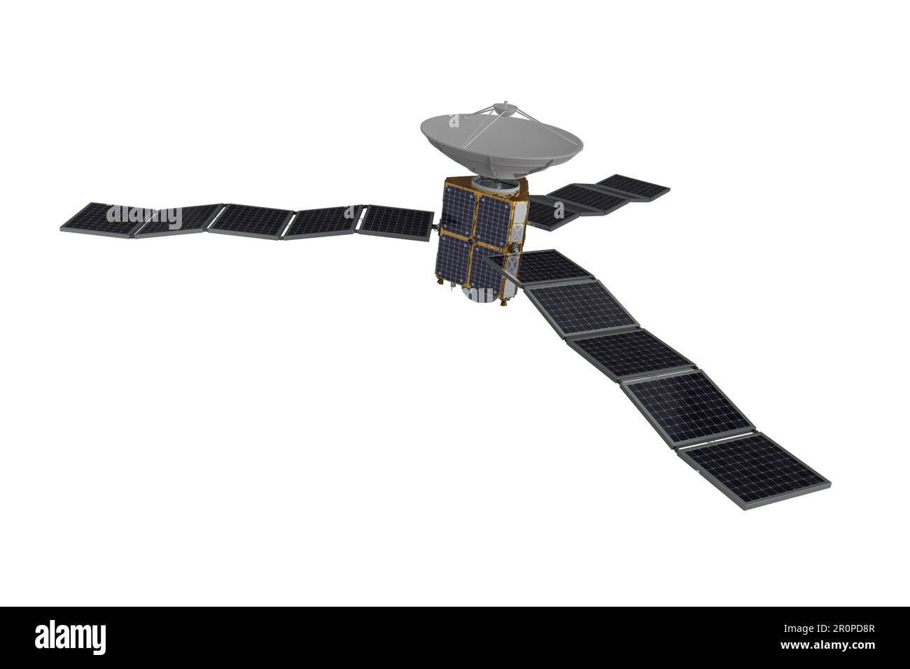 rendering 3d satellitare per lo spazio con tre pannelli solari Foto Stock