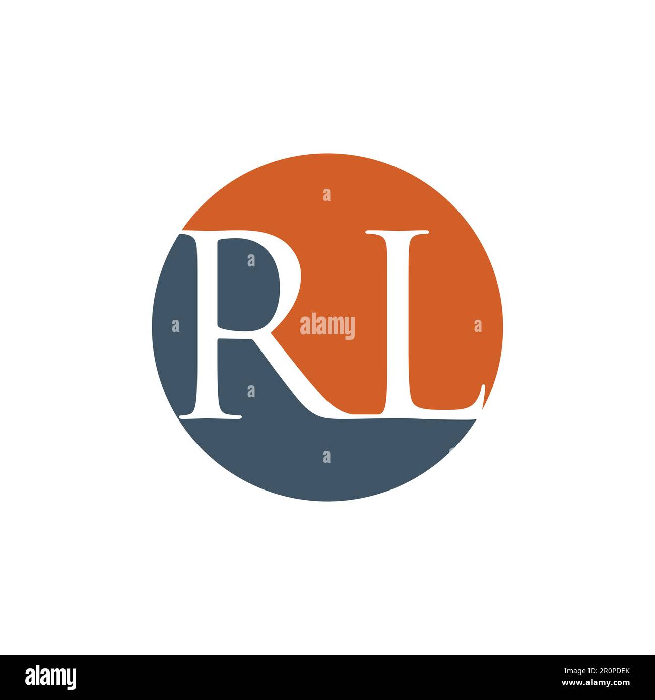 Lettera iniziale RL logo modello vettore. Lettera RL su sfondo a forma di cerchio con spazio vuoto o logo di design a forma di spazio negativo Illustrazione Vettoriale