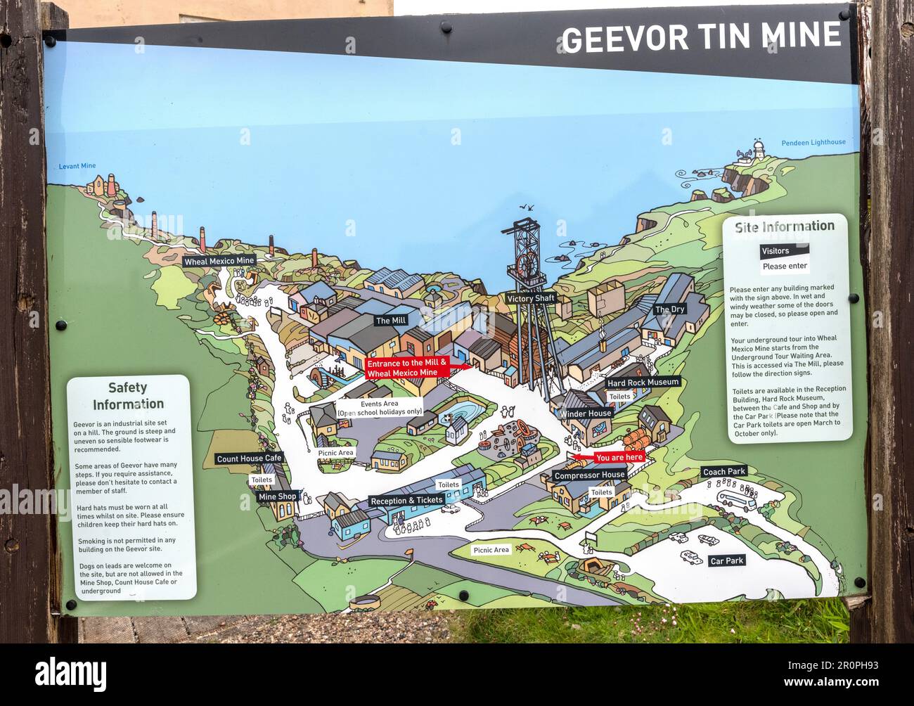 Geever Tin Mine - museo - Pendeen, Penzance, Cornovaglia, Inghilterra, Regno Unito - scheda di informazioni turistiche e per i visitatori. Foto Stock