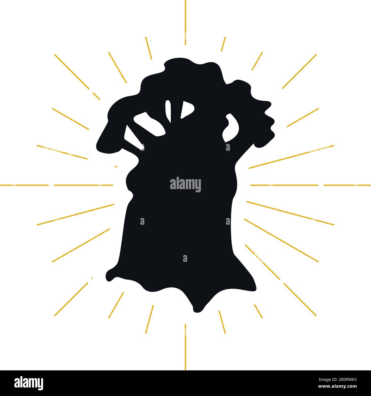 Logo con silhouette in stile baobab retrò. Segno di potenza e logotipo vintage. Icona albero selvatico. Simbolo africano. Vettore Illustrazione Vettoriale