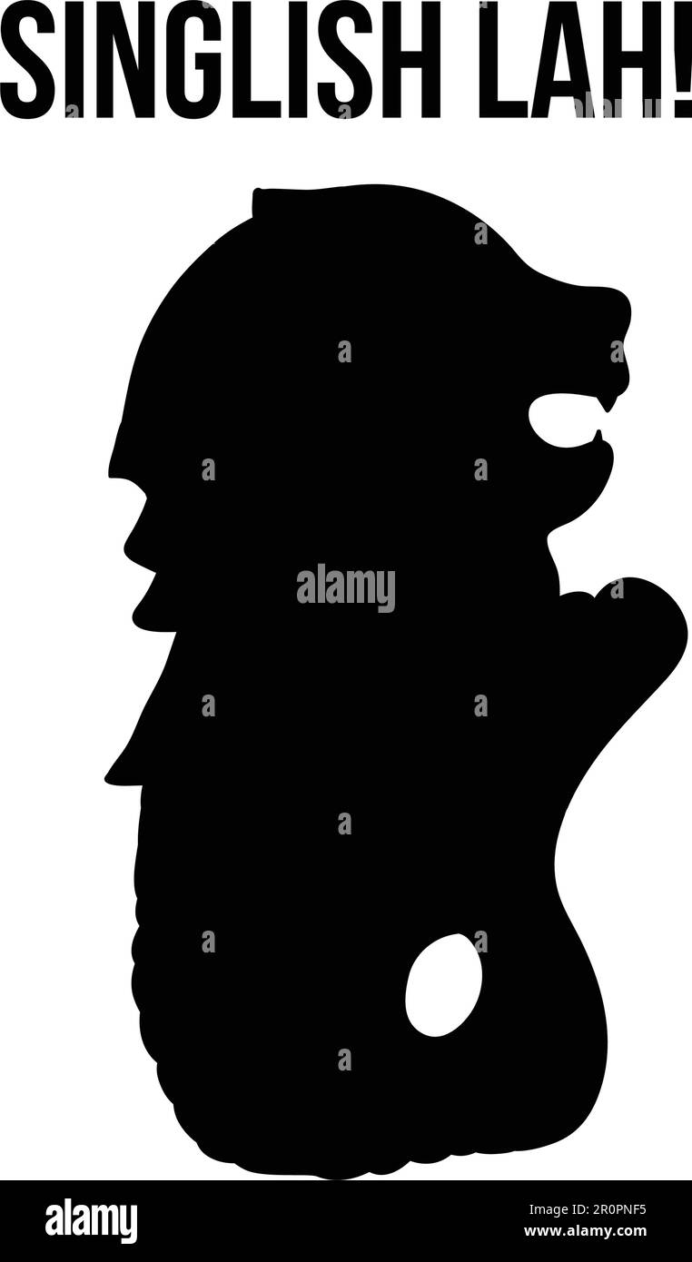 Leone singaporiano nero con silloette a corpo di pesce. Vettore Illustrazione Vettoriale