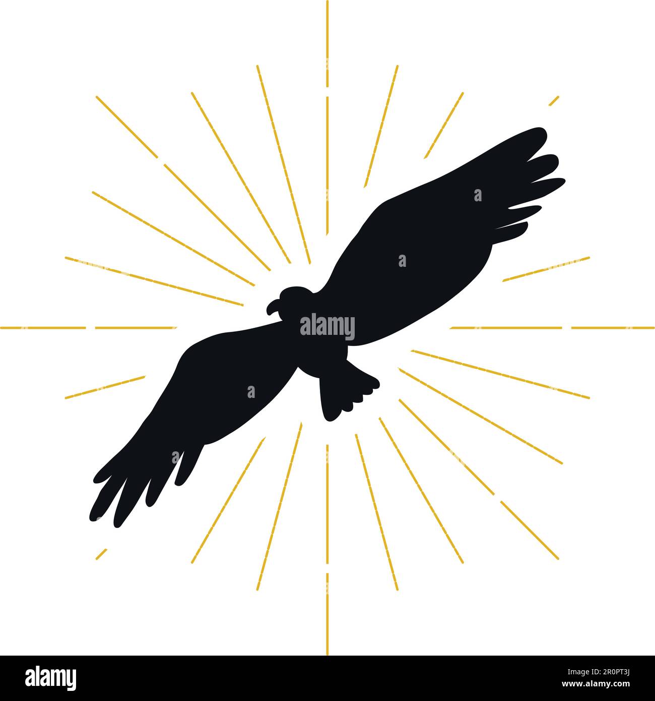 Logo retrò con silhouette aquila. Segno di potenza e logotipo vintage. Icona di uccello selvatico. Simbolo di guardia. Vettore Illustrazione Vettoriale