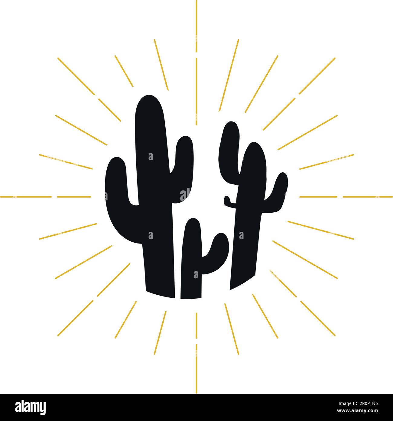 Logo retro con silhouette in cactus. Cartello del deserto e logotipo vintage. Icona Cinco de Mayo. Simbolo del Messico. Vettore Illustrazione Vettoriale